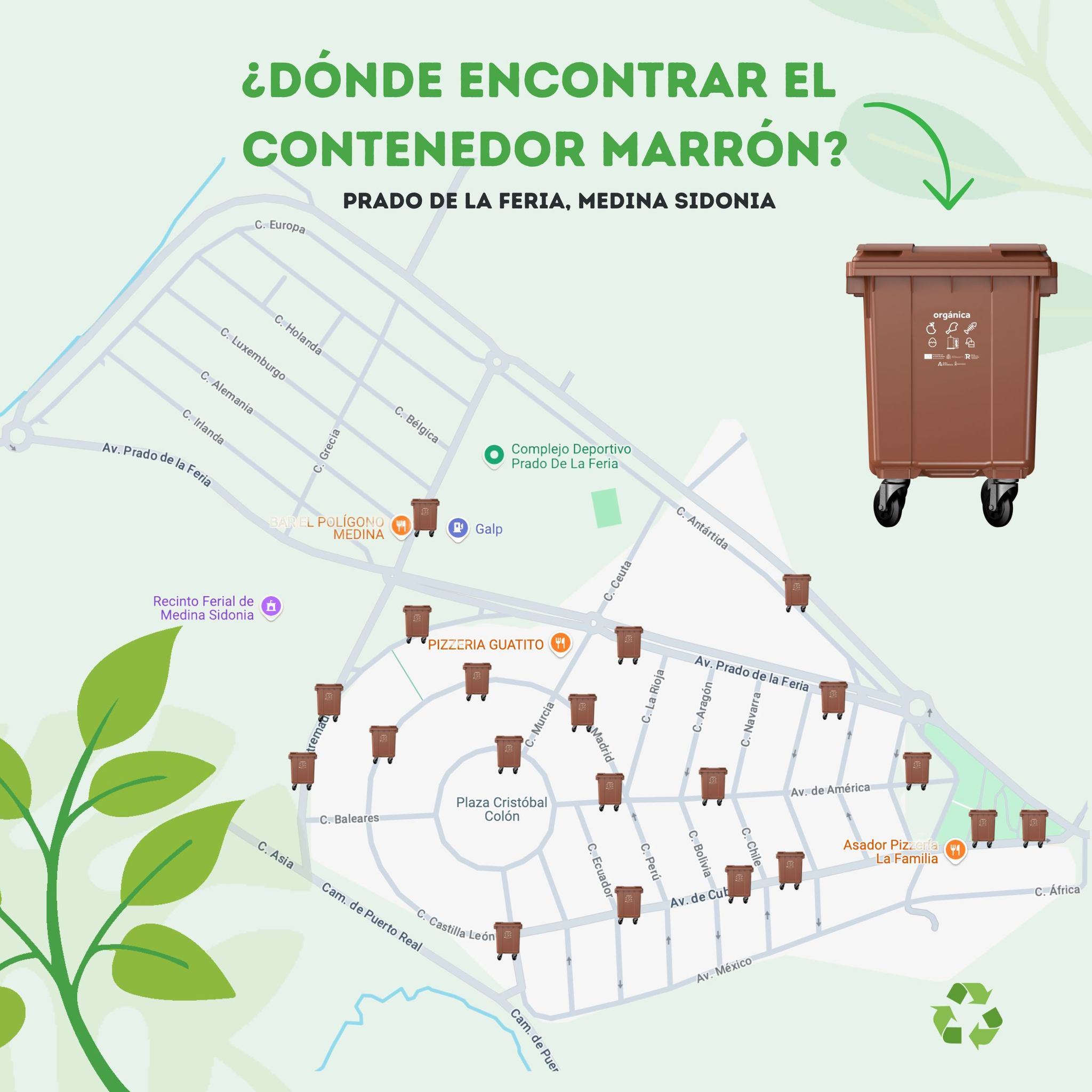 Mapa de ubicaciones del contenedor marrón